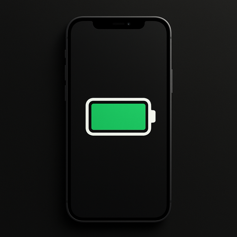 ilustración minimalista de un iPhone con icono de batería