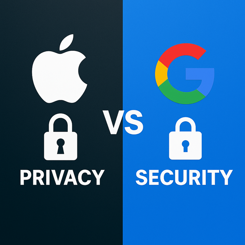 comparación conceptual entre Apple y Google en privacidad y seguridad