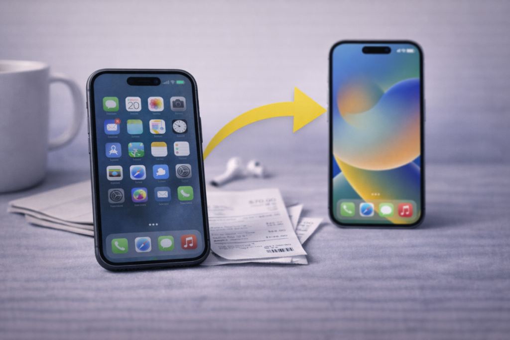 iPhone antiguo en uso diario mostrando signos de desgaste y decisión de cambio