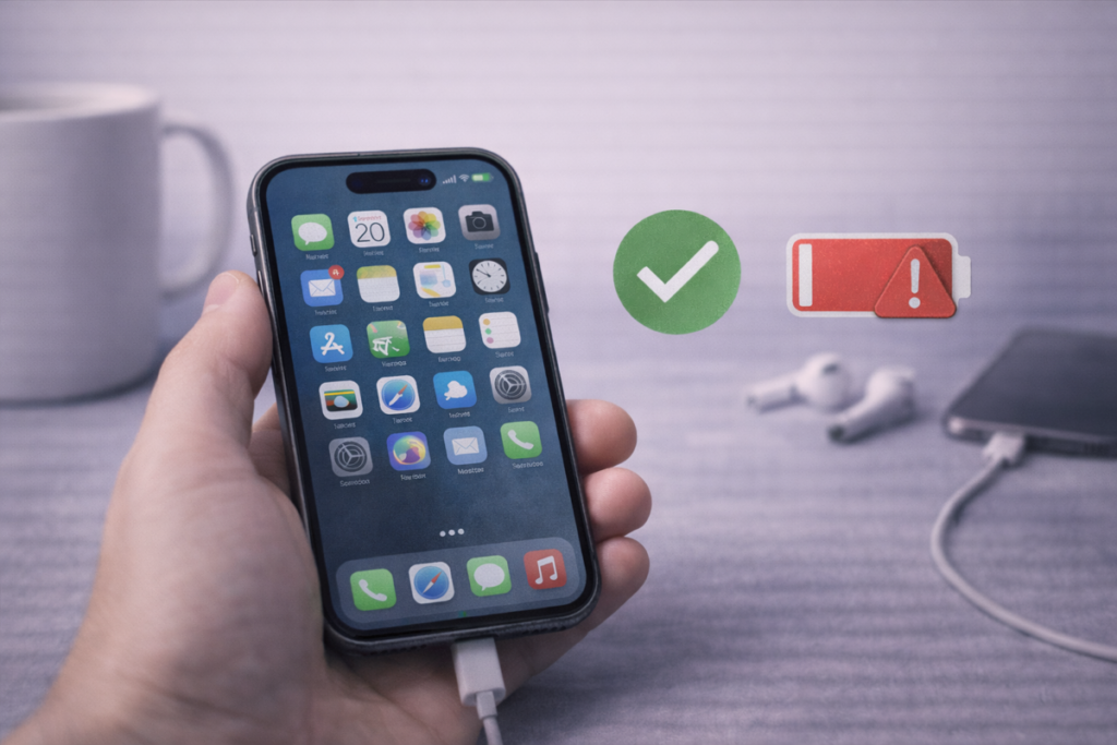 iPhone antiguo en uso diario como móvil principal mostrando desgaste