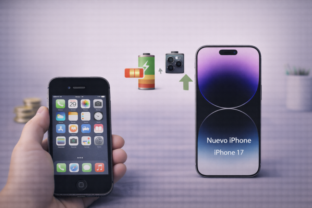 Comparación entre iPhone antiguo y nuevo iPhone 17 mostrando evolución tecnológica